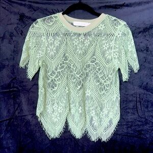 Anthropologie bishop + young Elegant Lace Mint S Top